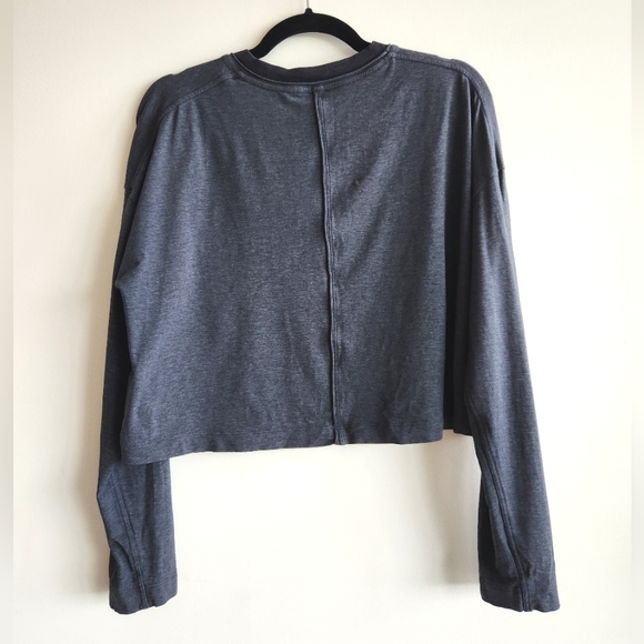 Lululemon Check the Box Long Sleeve Crop Shirt Pocket Tee Heathered Black - Picture 6 of 7
